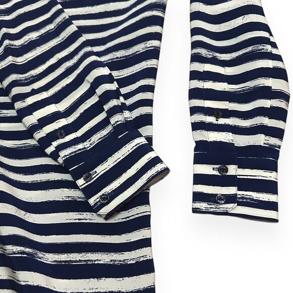 VINCE 100%Silk Shift Dress Marker Stripe Long Sleeve Career Business Casual Blue - Picture 7 of 12